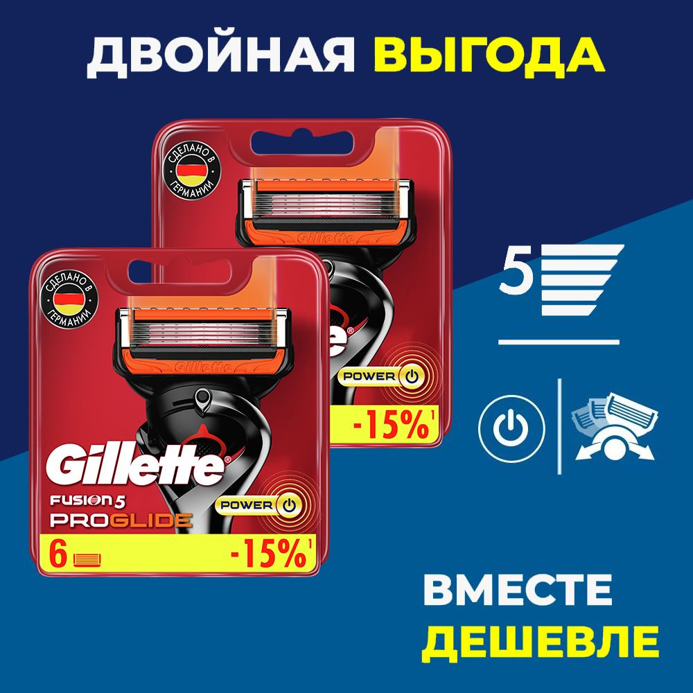 Gillette годовой запас сменных кассет для бритья Fusion5 ProGlide Power, 6+6 (12 шт)  #1