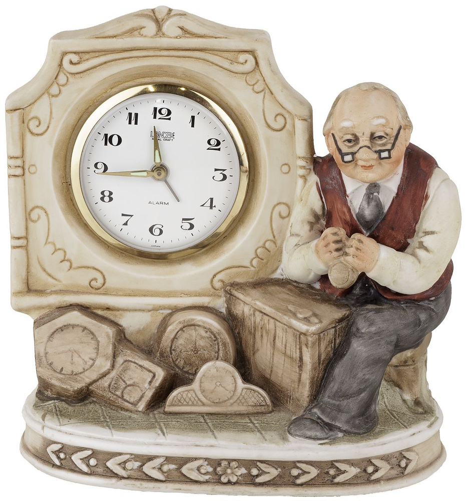 Часы настольные механические с будильником винтажные "Часовщик", Фарфор, Япония, вторая половина 20 века #1