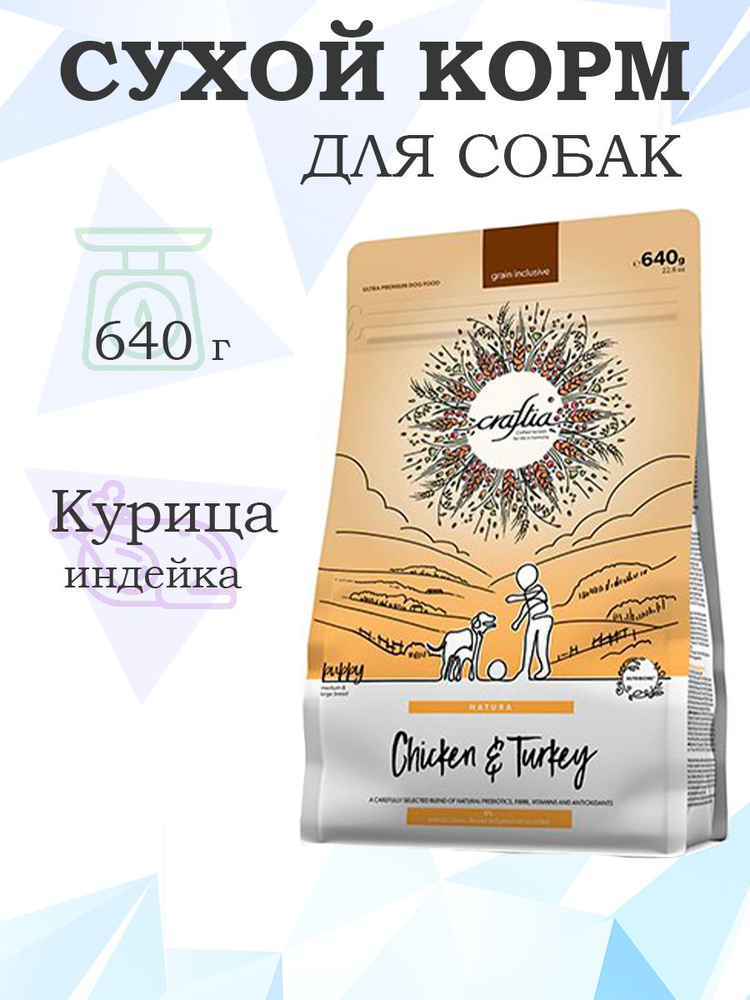 Craftia Natura Puppy Medium & Large Breed Chicken & Turkey / Сухой корм Крафтия для Щенков Средних и #1