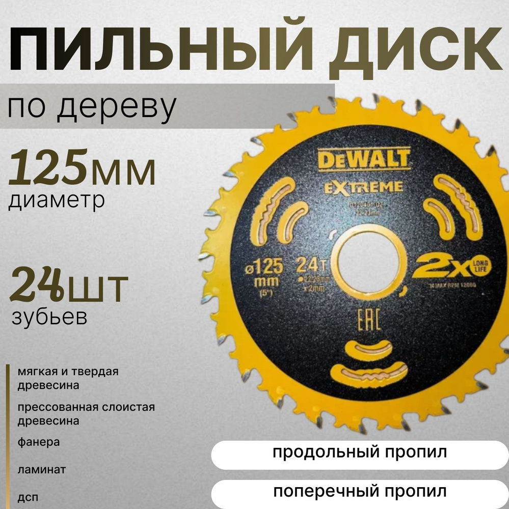 DeWalt Диск пильный 125 x 1.5 x 22.23; 24  зуб. #1