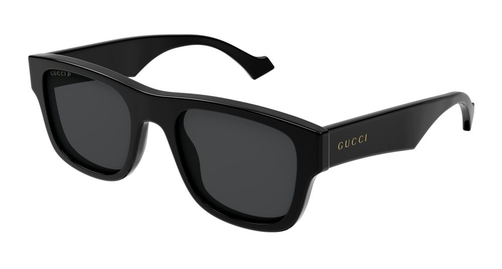 Мужские солнцезащитные очки Gucci GG1427S 002, цвет: черный, цвет линзы: серый, прямоугольные, ацетат #1