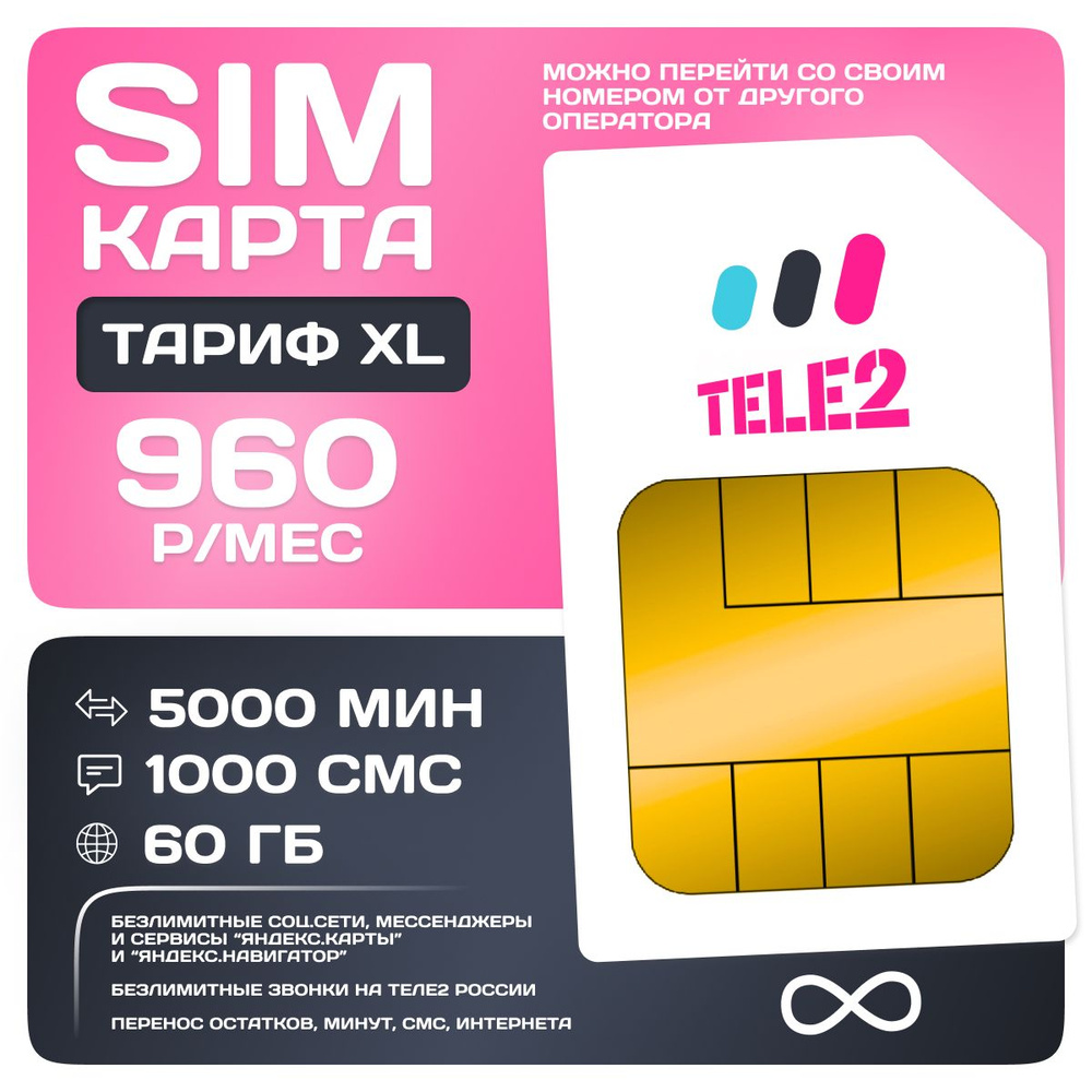 SIM-карта Tele2 непубличный тариф 5000 минут 60 ГБ 1000 SMS #1