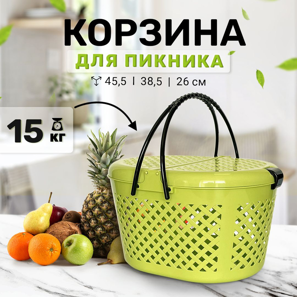 ZOOexpress корзина для пикника, 45,5х38,5х26 см, зеленый #1