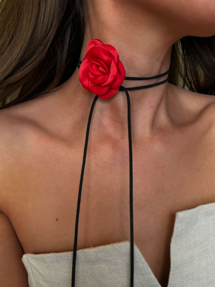 Чокер цветок на шею роза украшения бижутерия ожерелье из шелка  #1