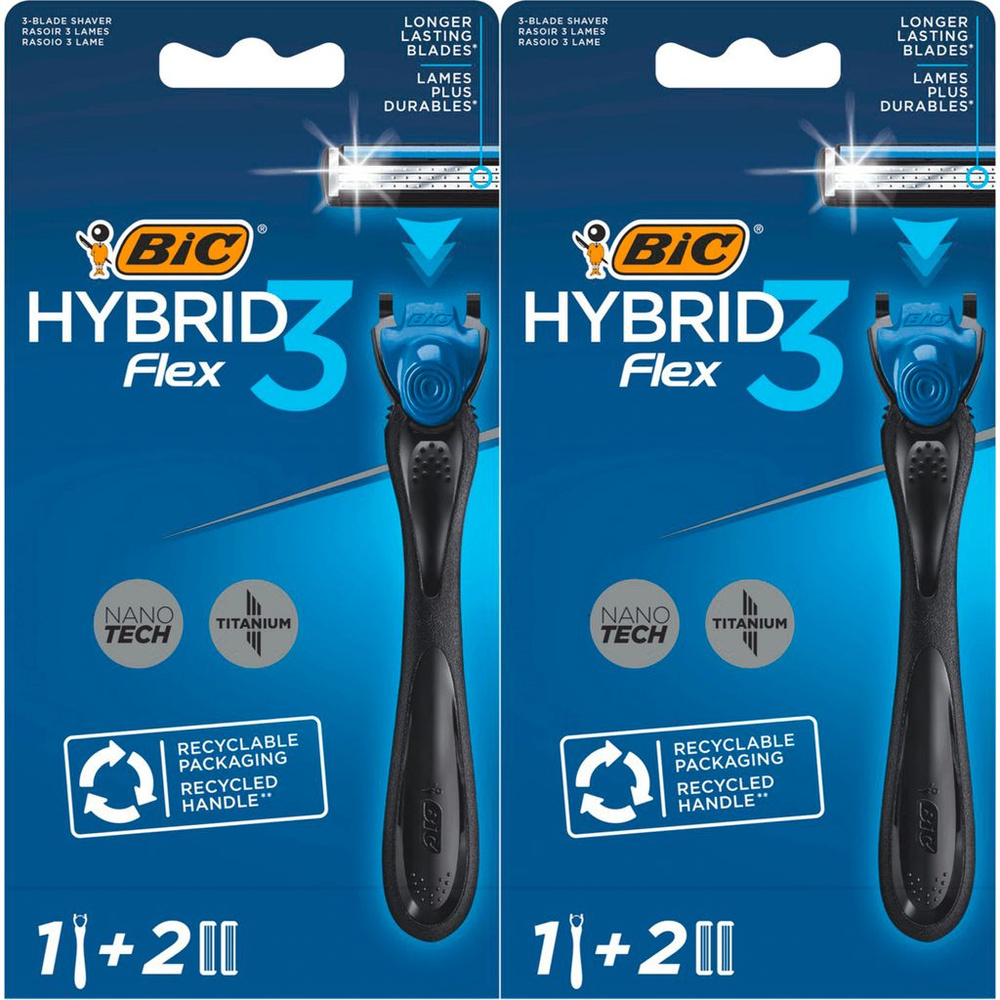 Бритвенный станок Bic Flex 3 Hybrid с ручкой и сменными кассетами 2 шт, комплект: 2 упаковки  #1