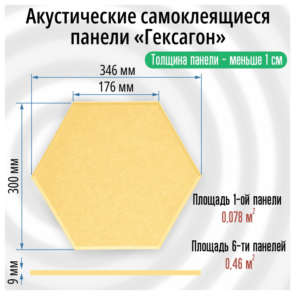 Гексагоны 6 штук 346х300х9мм(сторона 176мм), Самоклеящиеся акустические панели оранжевая, звукоизоляционные #1