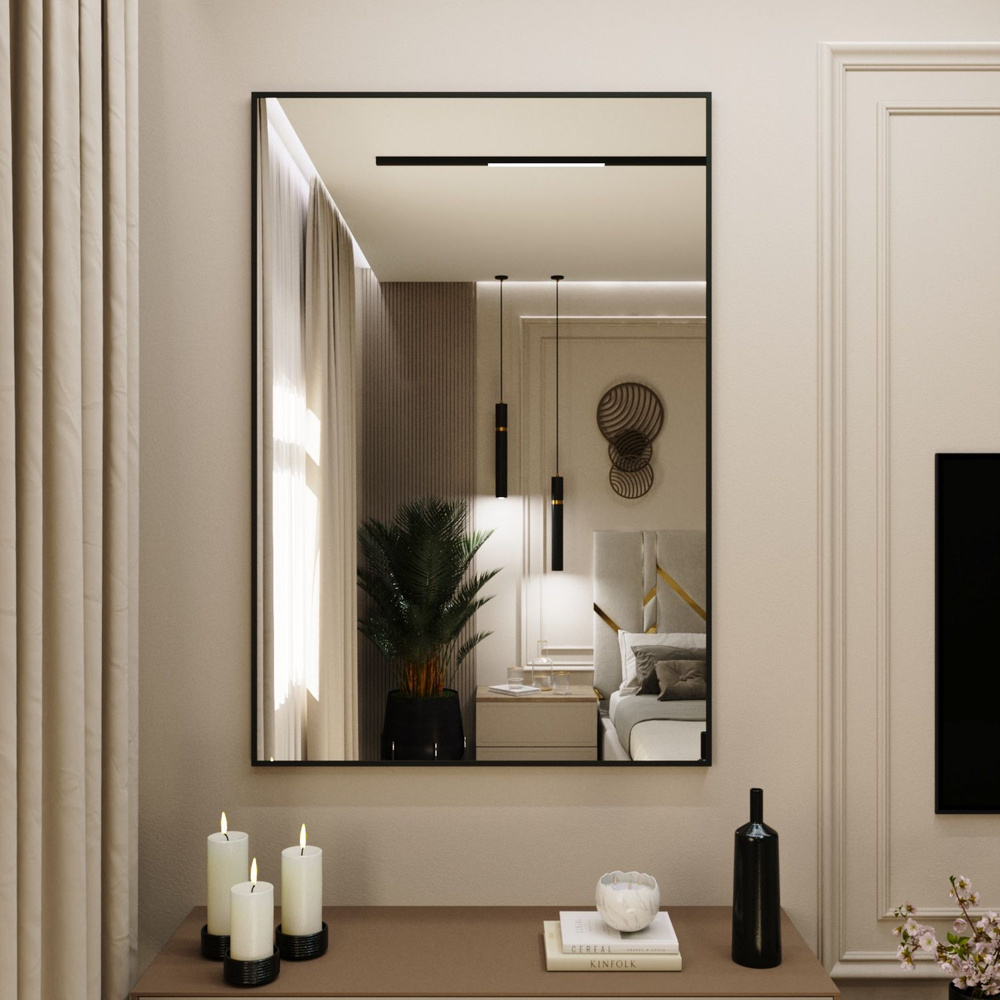 Зеркало интерьерное в алюминиевой раме настенное Market.House 120х90 см. Черное  #1
