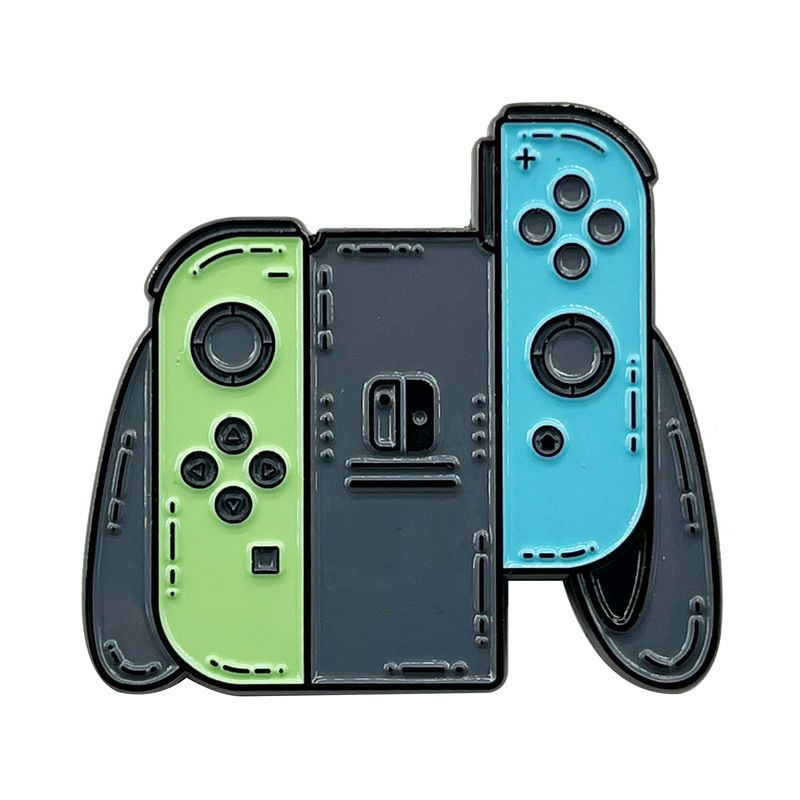 Значок металлический, пин на рюкзак, сумку - Геймпад Nintendo Switch Joy-Con зеленый/голубой  #1