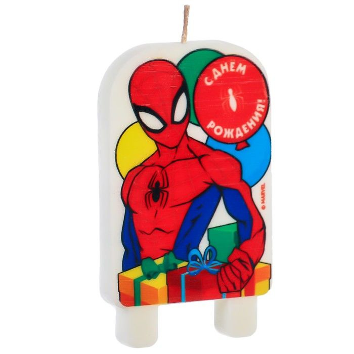 Свеча для торта Marvel "С Днем Рождения!" 9х5,3 см, Человек-паук с подарками  #1
