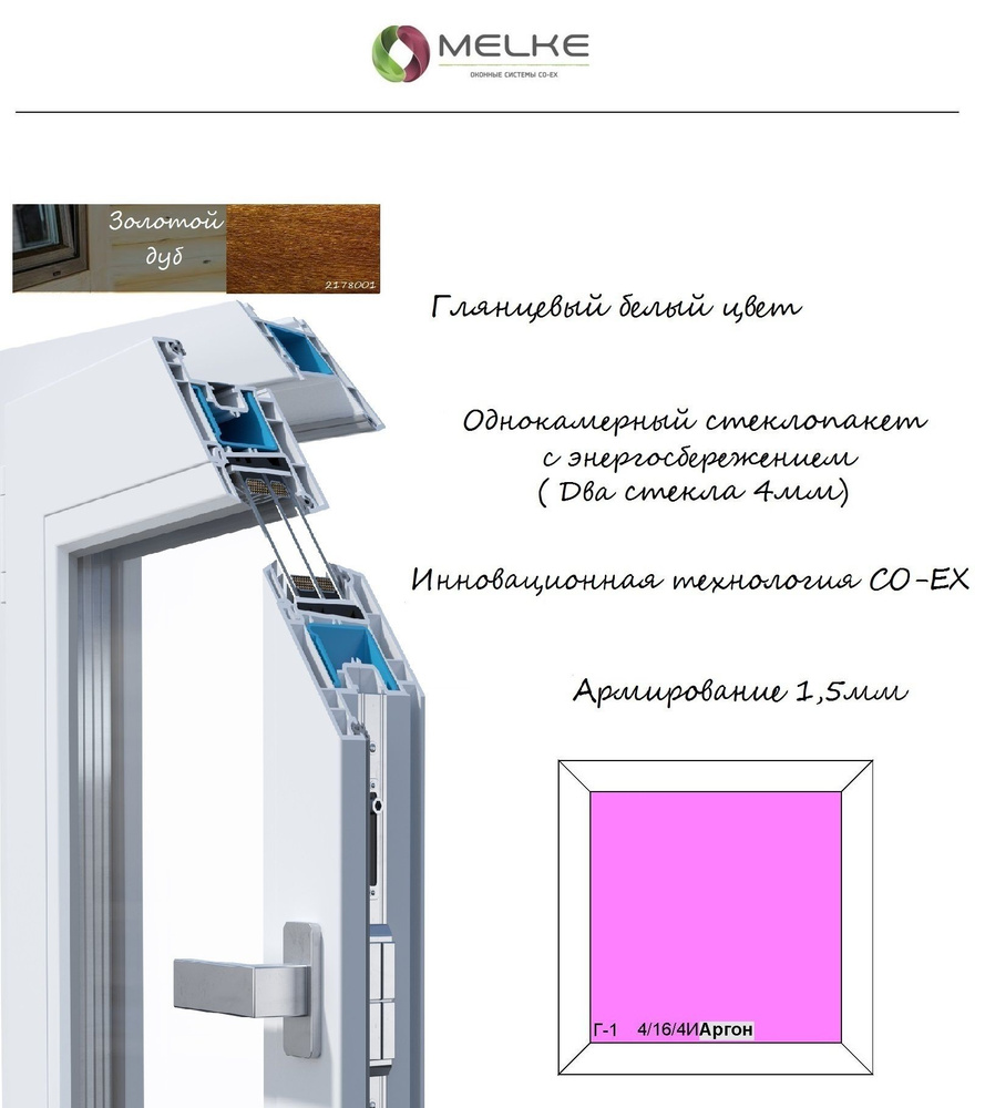 Окно ПВХ (Ширина х Высота) 800х800 Melke 60 мм, одностворчатое, ГЛУХОЕ (не откр),1 камерный стеклопакет #1