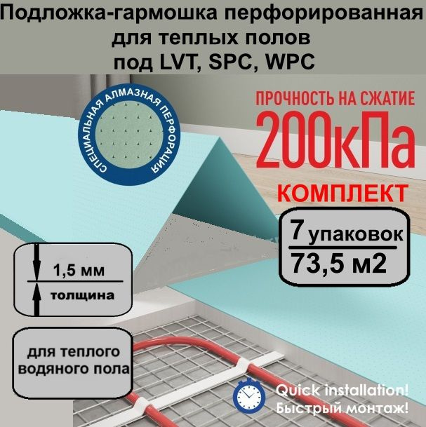 Solid Подложка-гармошка перфорированная для теплых полов 1,5 мм под SPC, WPC, LVT - 7 уп  #1