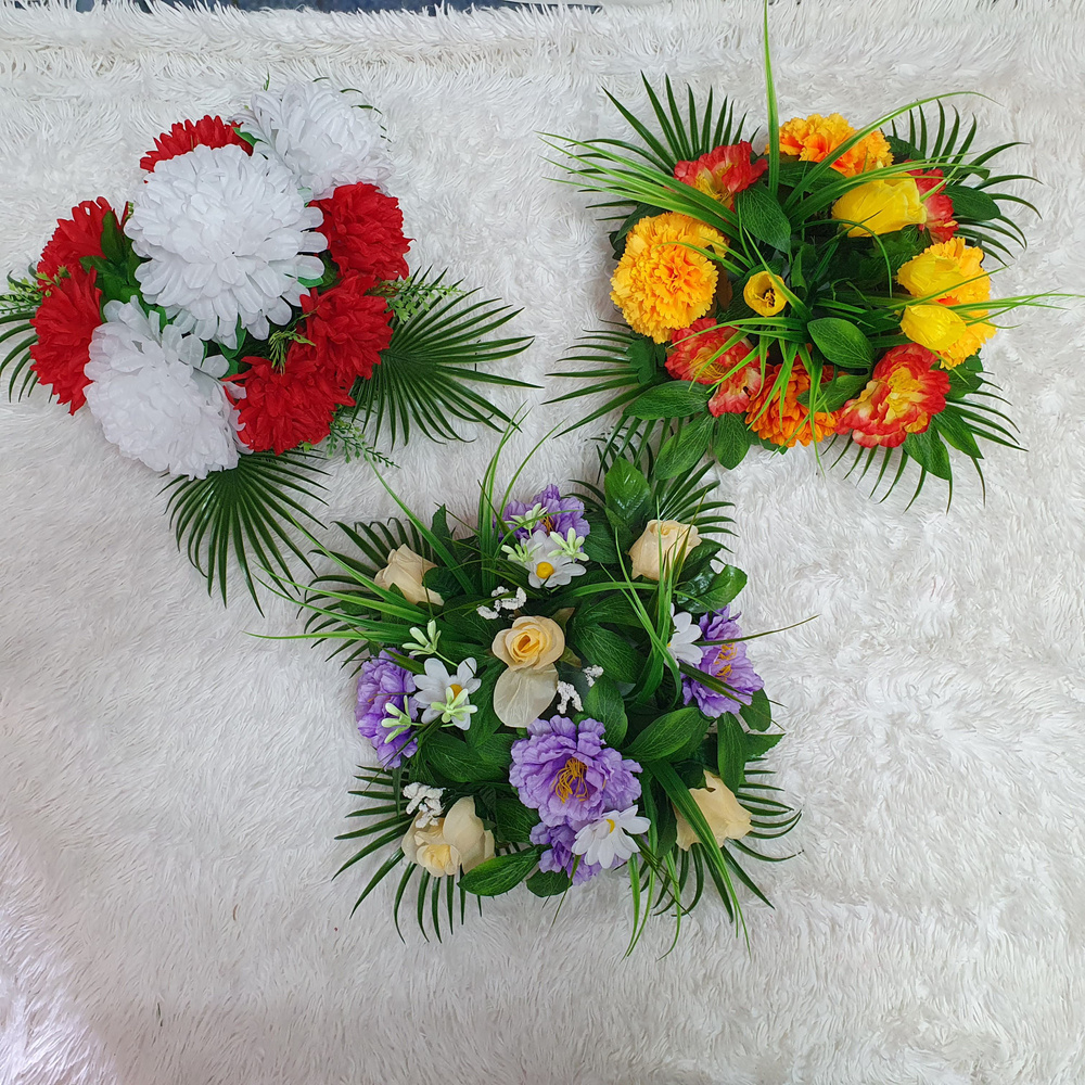 Комплект из 3 штук -Ритуальные поляны траурная корзина из искусственных цветов на кладбище  #1