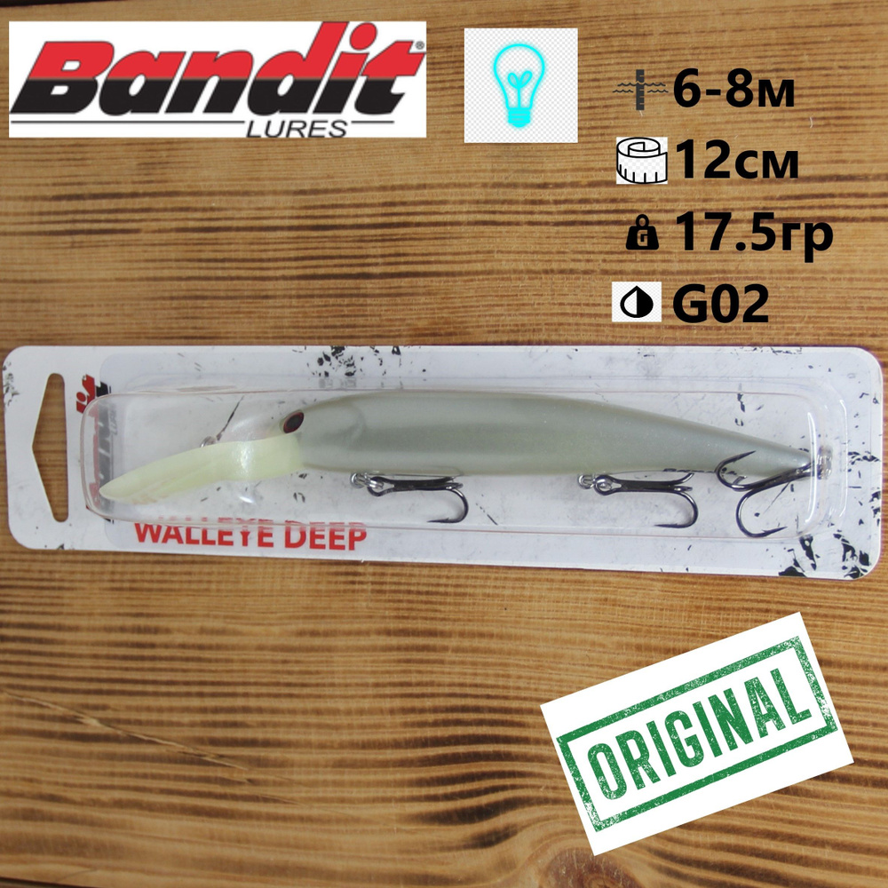 Воблер Bandit Walleye Deep 12cм, 17.5гр, заглубление 6.0-8.0м/#G02 #1