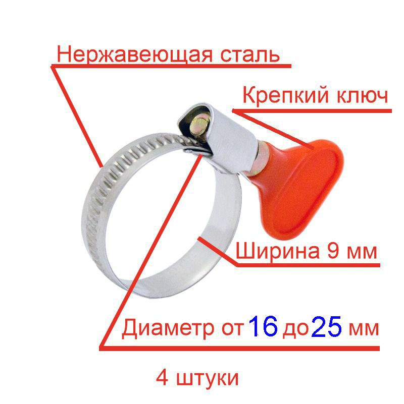 Хомут червячный с пластиковым ключом MGF 16-25 W2 (4 шт.) #1