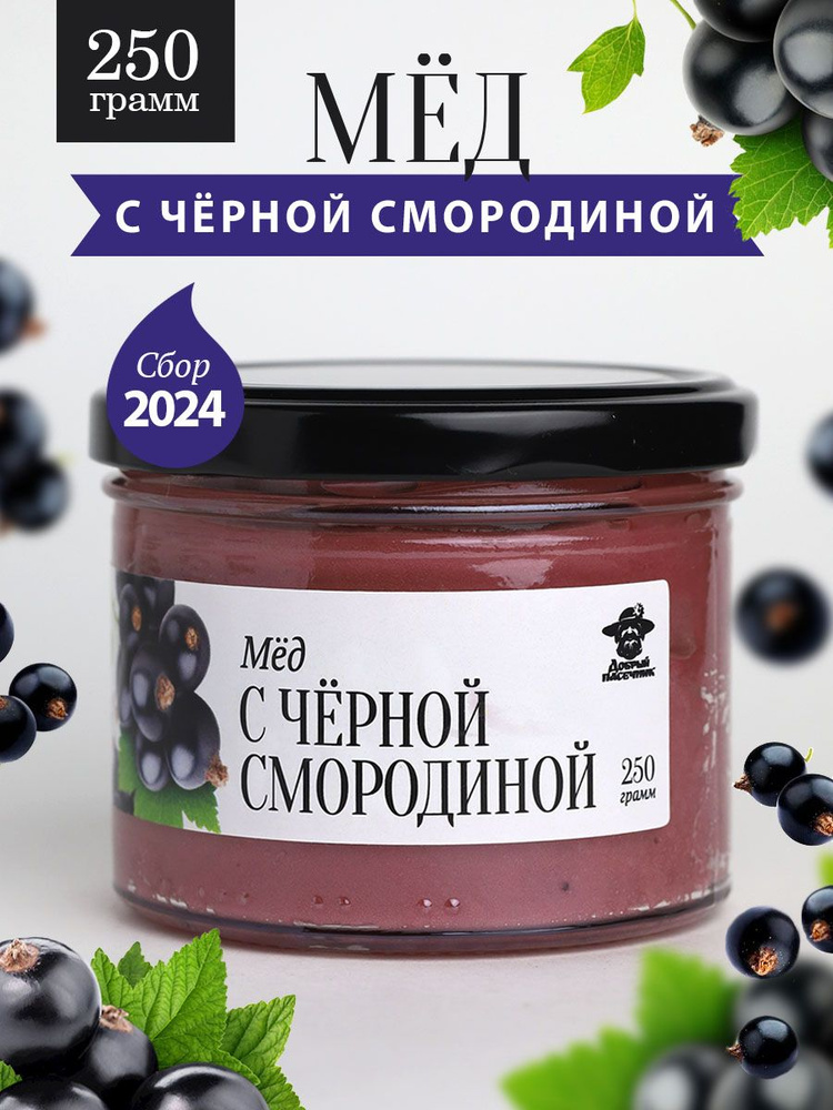 Мед с черной смородиной 250 г в стеклянной банке, для иммунитета, вкусный подарок  #1