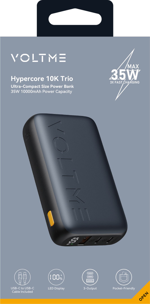 Внешний Аккумулятор VOLTME Hypercore 10K Trio CCA - Deep Blue/Темно-синий HP10U (35 Вт W USB A + 2 Type-C #1