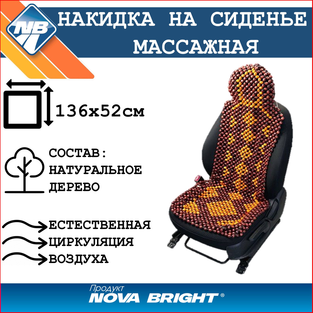 Накидка на сиденье "Nova Bright" массажная с подголовником (деревянная, покрытая лаком, с рисунком) (136х52см) #1