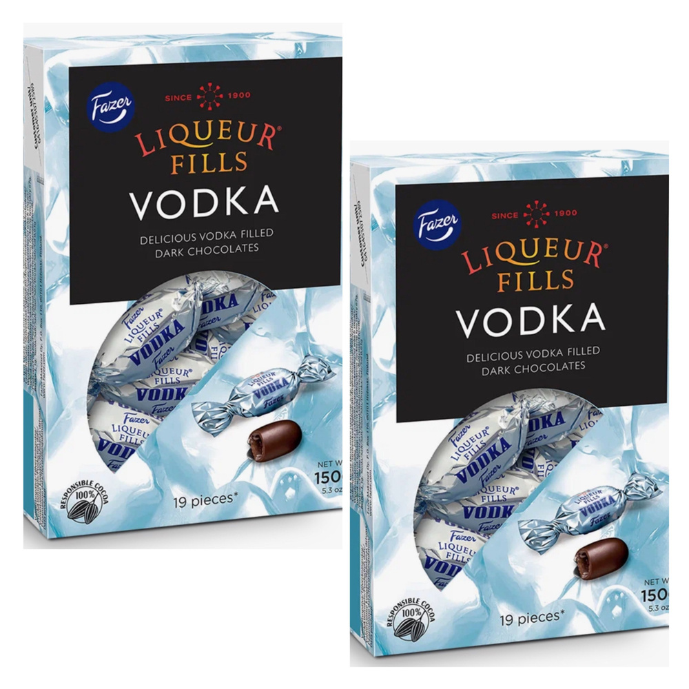 Конфеты Fazer "Liqueur Fills Vodka" из темного шоколада с алкогольной начинкой, 2уп по 150г (Из Финляндии) #1