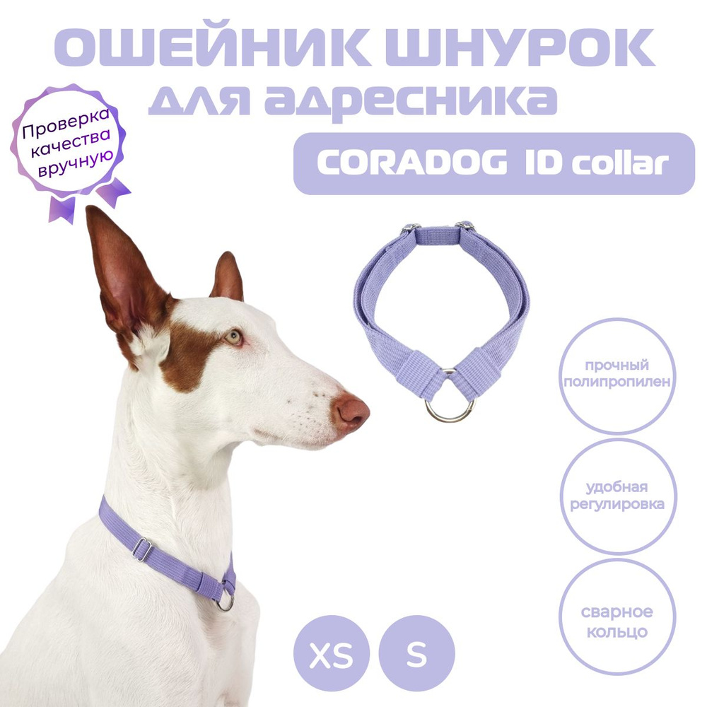 Ошейник шнурок для адресника, CORADOG ID collar, размер S, сиреневый  #1