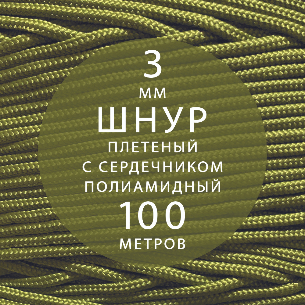 Шнур паракорд высокопрочный, плетеный, с сердечником, полиамидный - 3 мм ( 100 метров ). Веревка туристическая. #1