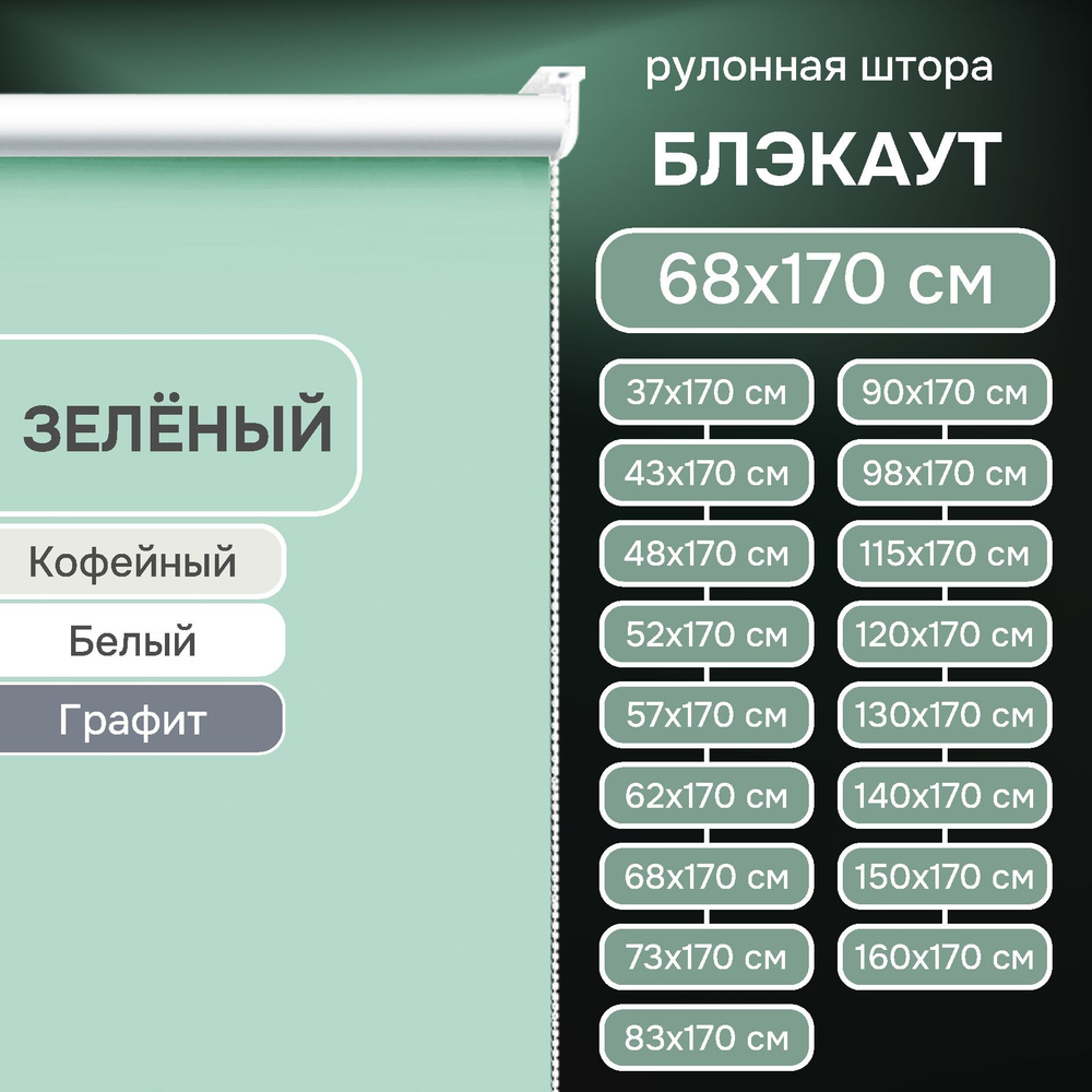 Рулонные шторы на окна 68х170 см Эскар блэкаут LUX цвет зеленый  #1