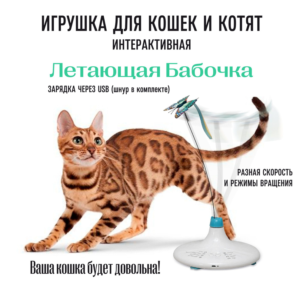 Интерактивная игрушка для кошек и котят Летающая Бабочка, USB зарядка  #1