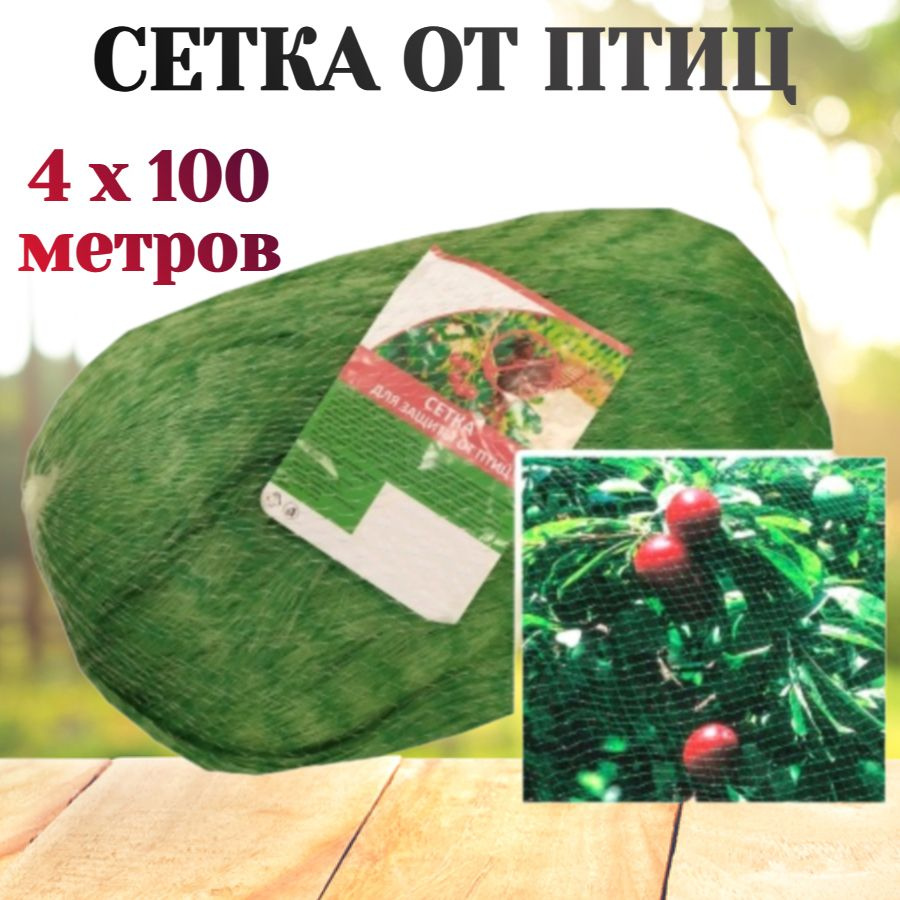 Укрывная сетка 4x100 м с мелкими ячейками 35х35 мм, для защиты урожая от птиц, не наносит вреда растениям. #1