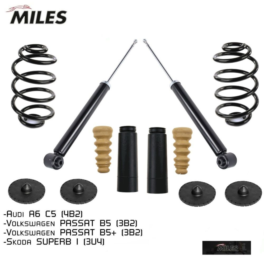 Амортизаторы задней подвески c пружинами, проставками под пружины, пыльниками и отбойниками MILES для #1