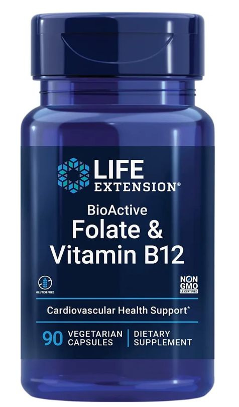 Фолиевая кислота и Витамин В12 90 vcaps, LIFE Extension BioActive Folate & Vitamin B12, Стимуляция кроветворения, #1