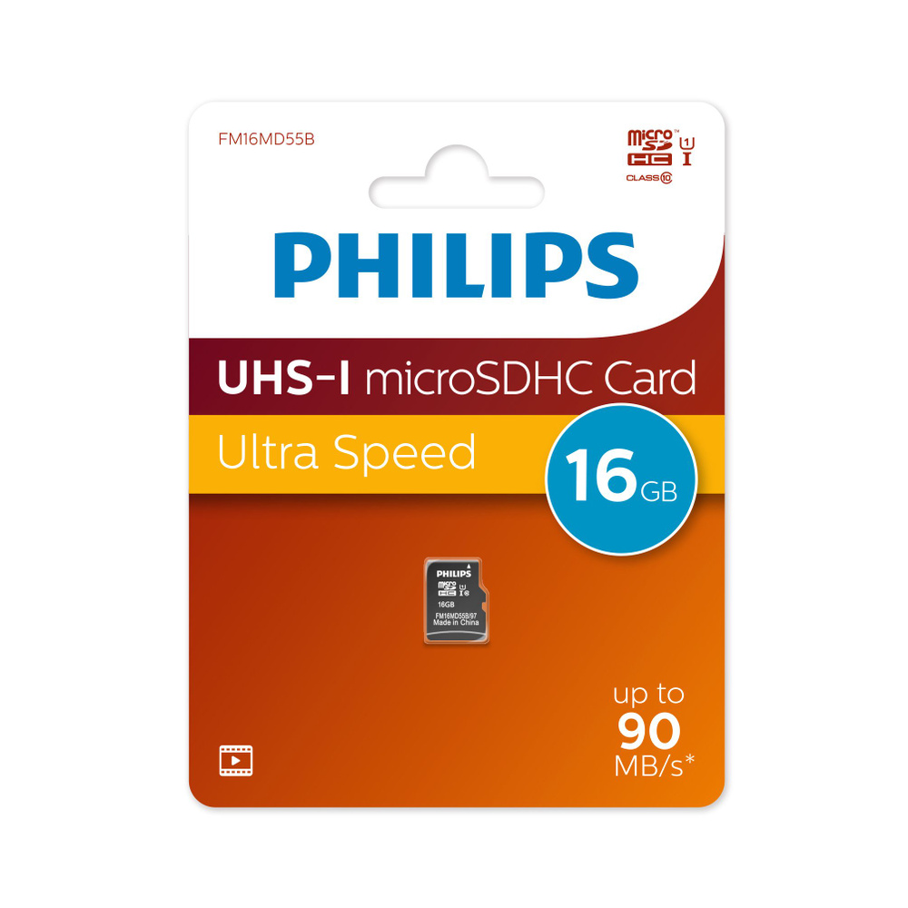 Флеш карта microSD 16GB PHILIPS High Speed microSDHC Class 10 90MB/s #1