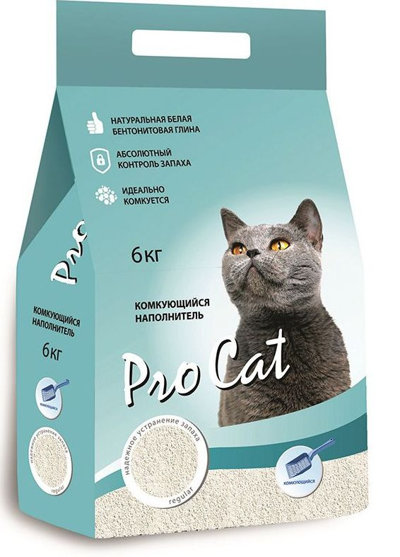 Наполнитель для кошачьего туалета PRO CAT Regular комкующийся экстра белой глины 6кг.  #1