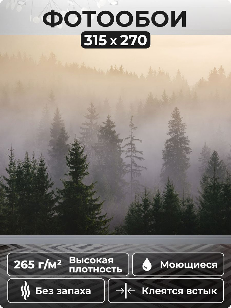 Фотообои 315х270 см Туманный лес, Горы в тумане, обои флизелиновые на стену в спальню, на кухню, в гостиную, #1