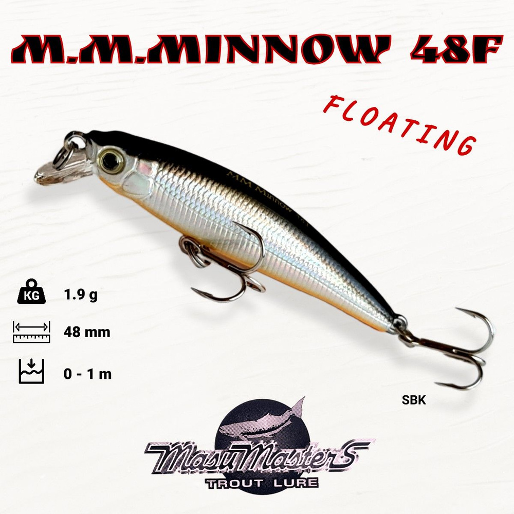 Воблер Masu Masters M.M.Minnow 48F 1.9g цвет SBK #1