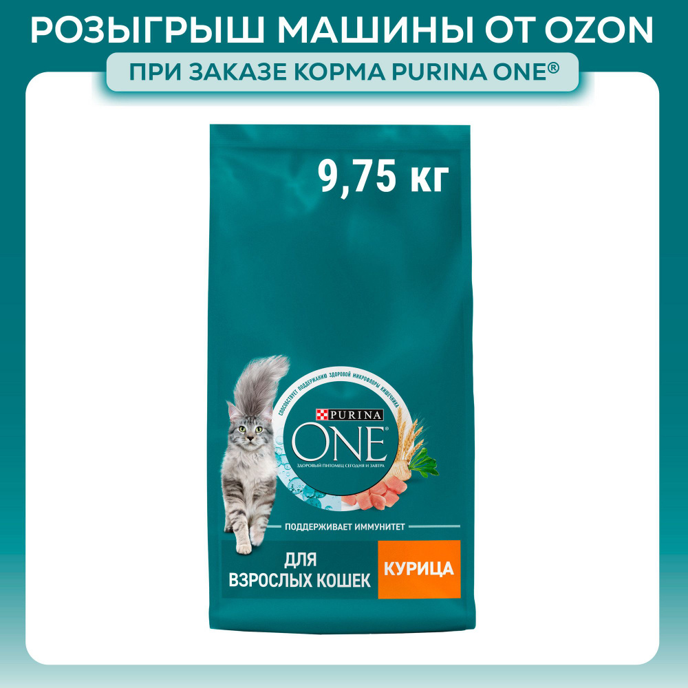 Сухой корм для кошек Purina ONE для взрослых, с курицей и цельными злаками, 9,75 кг  #1