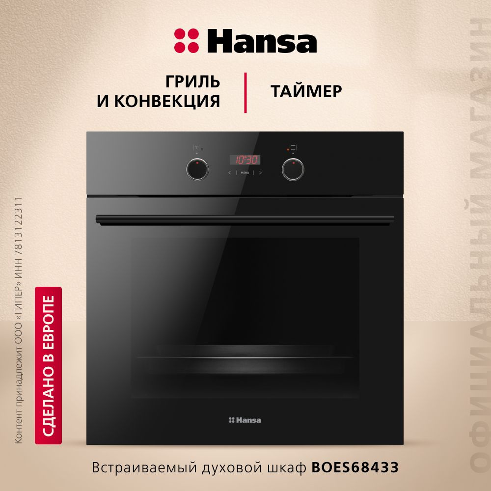 Электрический духовой шкаф Hansa встраиваемый BOES68433, 60 см, с грилем и конвекцией, 8 режимов нагрева, #1