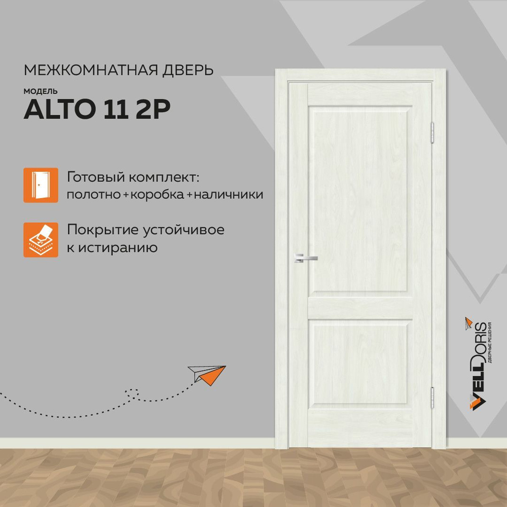 Дверь межкомнатная Velldoris ALTO 11 2P, экошпон, цвет Дуб перл 600*2000, комплект: полотно, коробочный #1