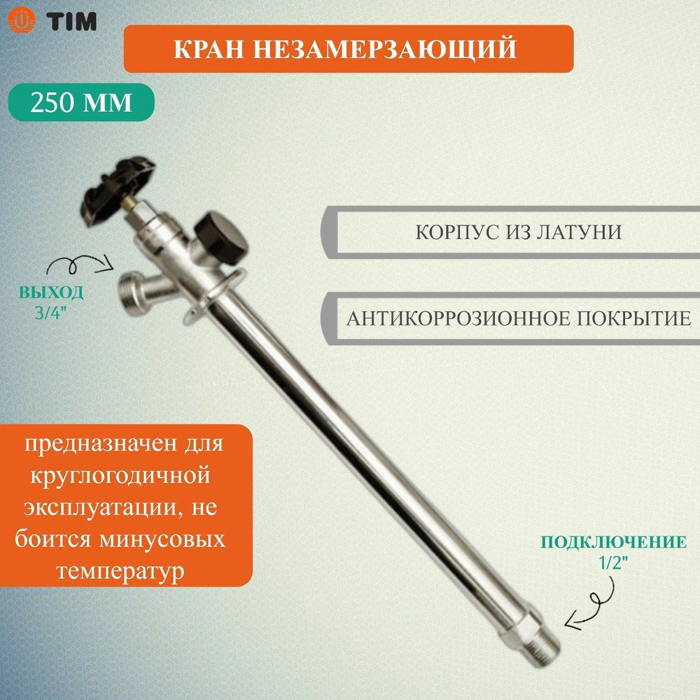 Кран незамерзающий для стен зимний уличный Tim 250мм W-HF0225 #1