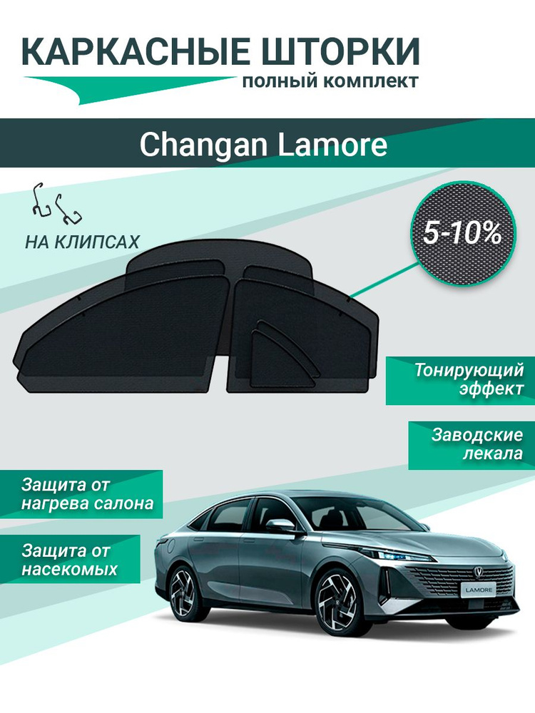 Каркасные шторки для Changan Lamore на фиксаторах, сетки на все стекла  #1