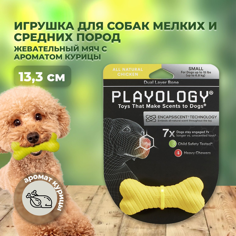 Playology DUAL LAYER BONE жевательная косточка для собак мелких пород с ароматом курицы  #1