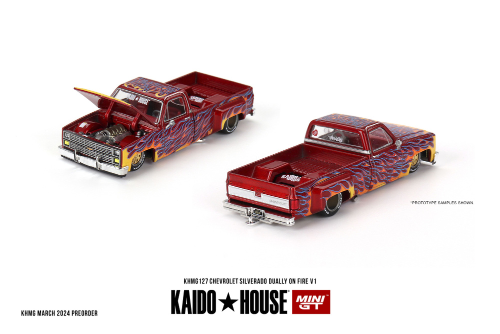 Коллекционная машинка Kaido House x MINI GT 1:64 Chevrolet Silverado Dually on Fire V1  #1