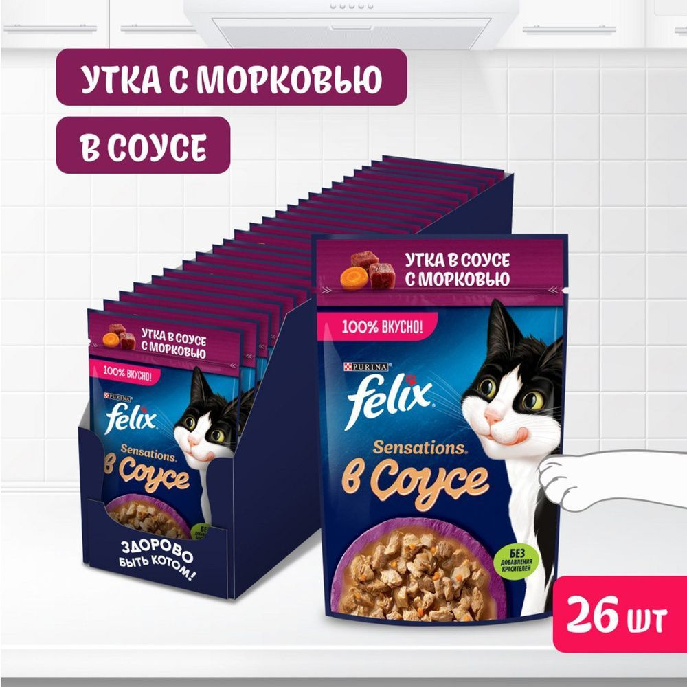 Влажный корм для кошек Felix Sensations (в соусе), утка с морковью, 75 г x 26 шт  #1