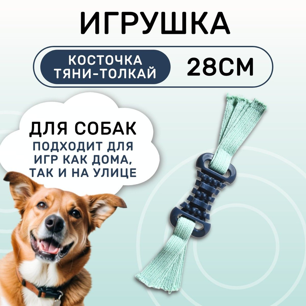 Игрушка для собак FOXIE Smart Косточка тяни-толкай с ремешками 6*28см синяя  #1