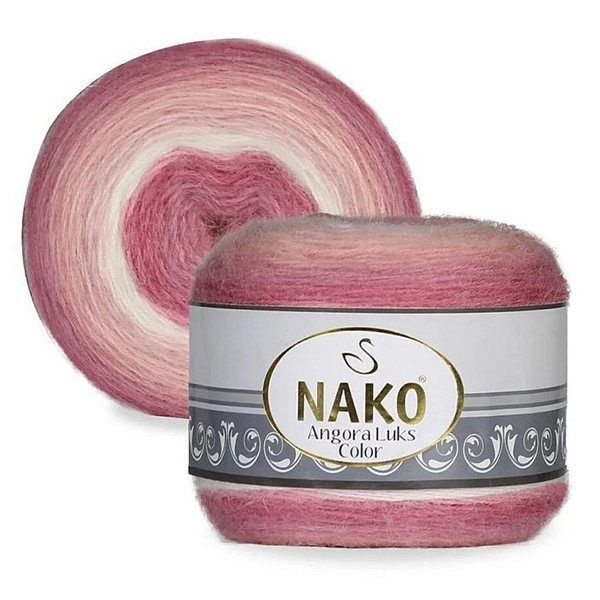 Пряжа Nako ANGORA LUKS COLOR 82365 пудра/роз/бел (4 мотка) #1