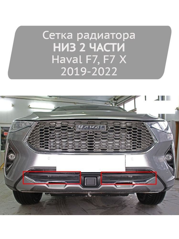 Сетка радиатора Strelka11 низ, 2 части, с датчиком ACC, черная для Haval F7, F7 X 2019-2022  #1