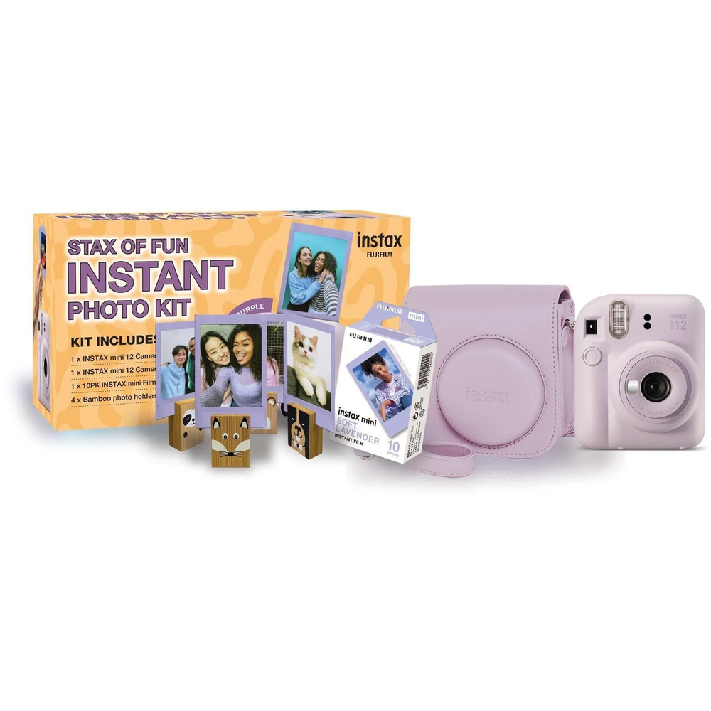 Фотоаппарат Instax Mini 12 Фиолетовый (подарочный набор Stax of Fun!, фотоаппарат чехол, картридж, подставки, #1