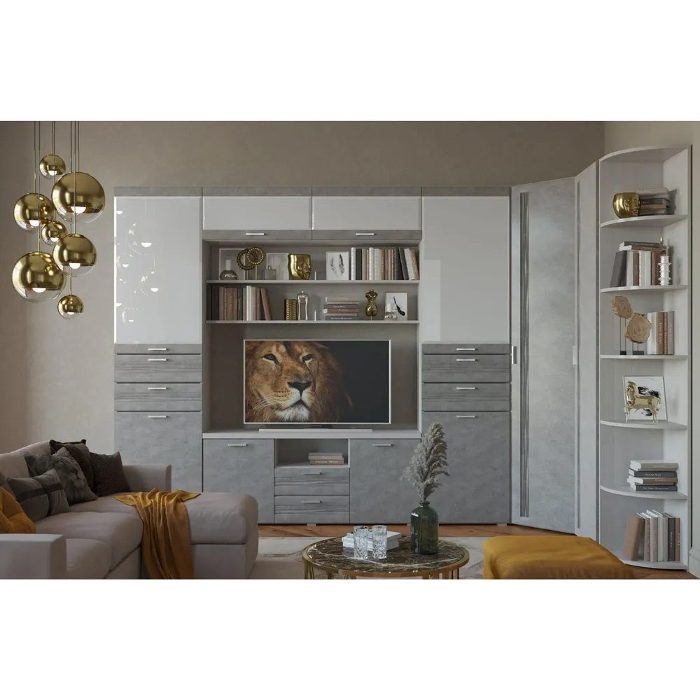 Модульная система мебели для Гостиной Лотос №28 Бодега белая-бетон серый