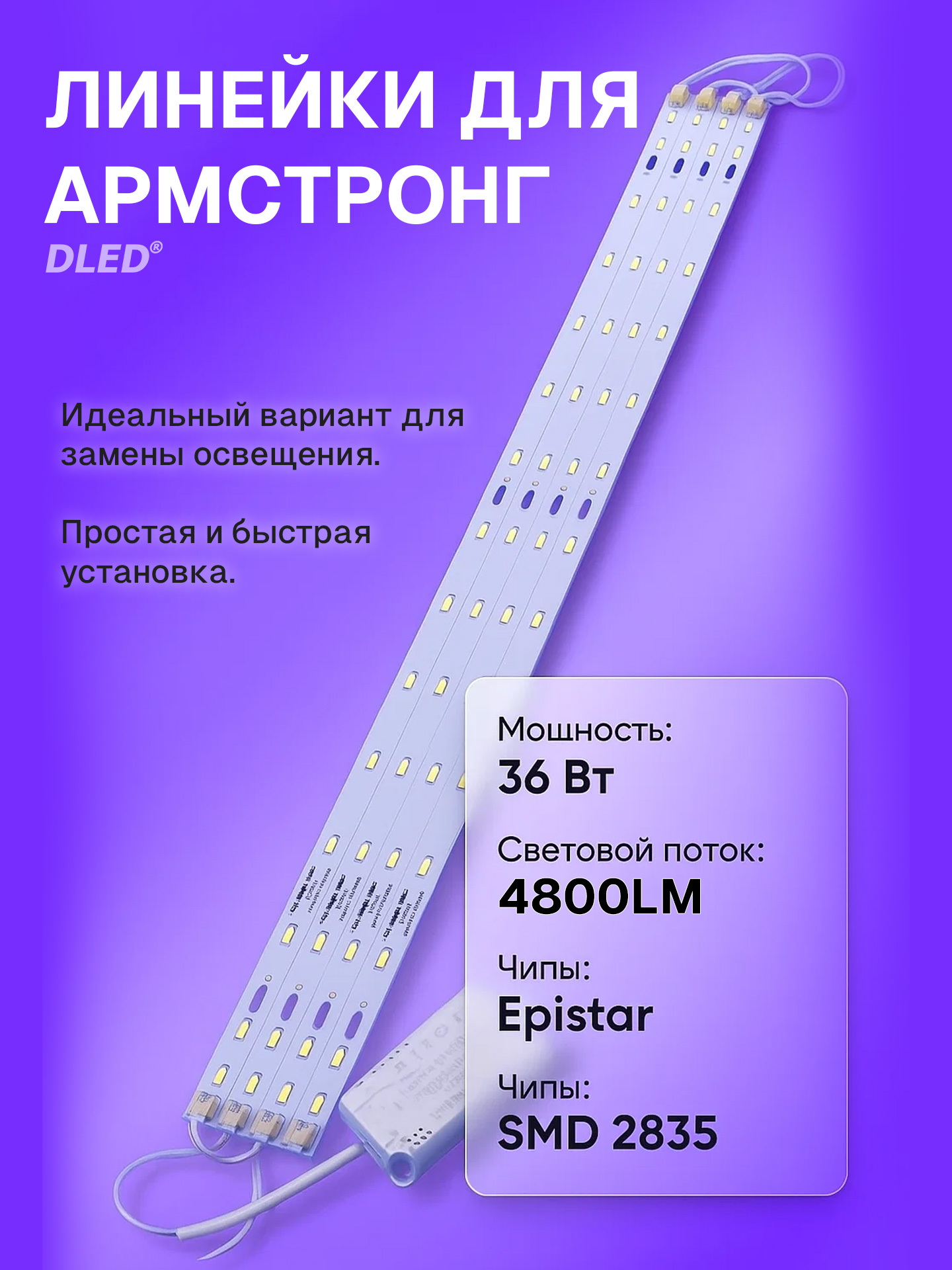 Комплектпанелейдлясборкипотолочногосветодиодногосветильника"Армстронг"EPISTAR36W