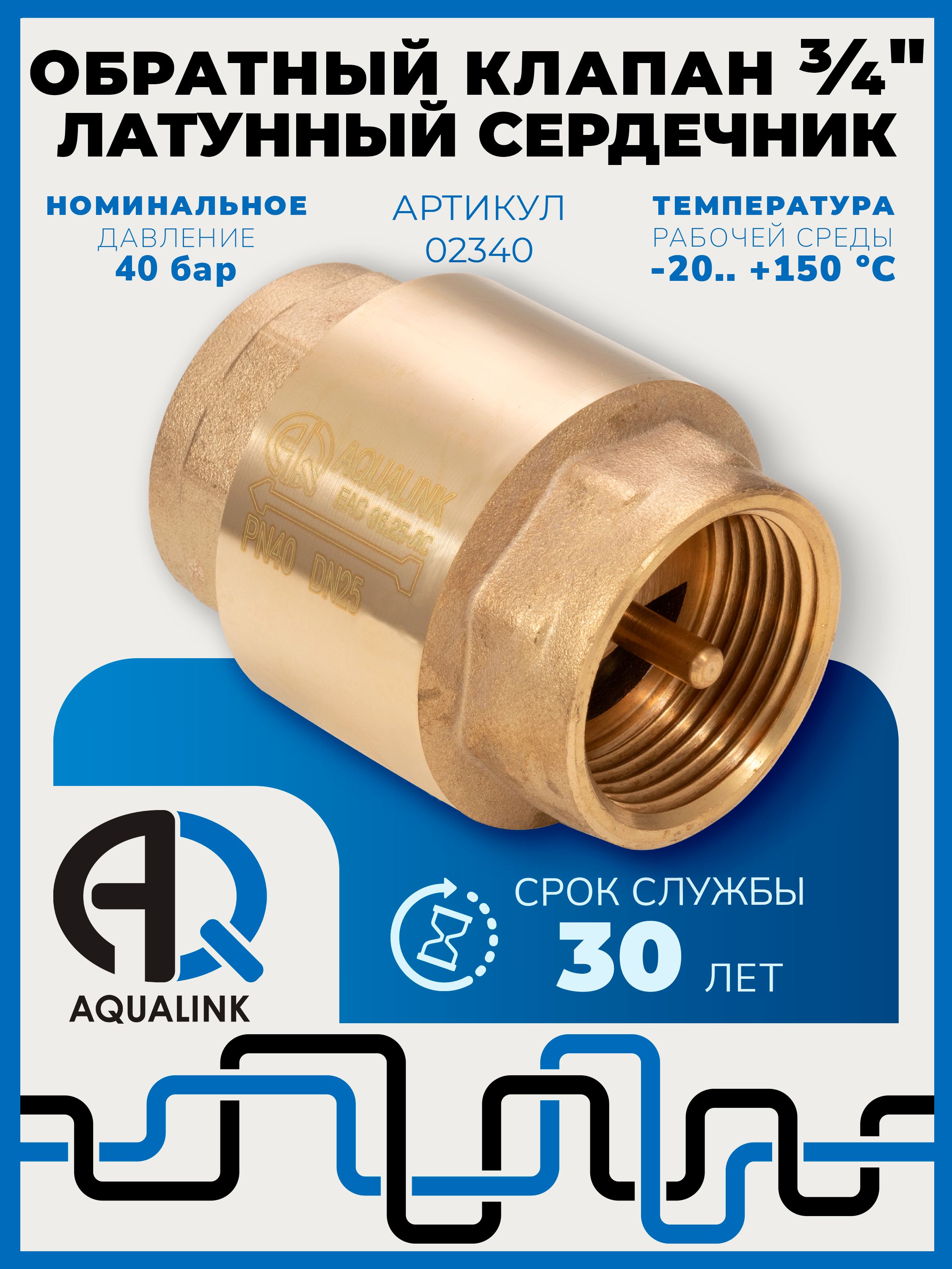Обратныйклапанслатуннымсердечникомштоком3/4"