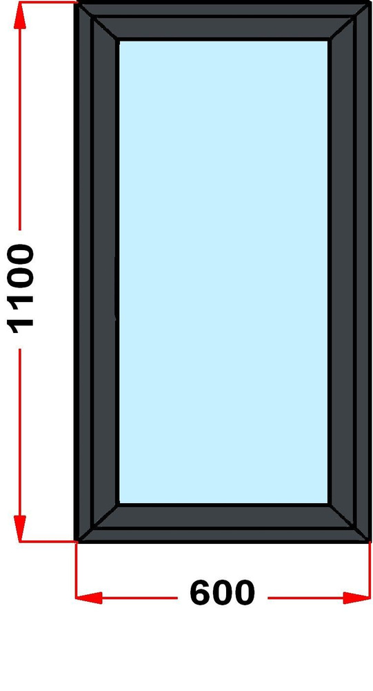 Окно из профиля Grunder 60 мм (1100 x 600), с поворотно-откидной створкой, стеклопакет 2 стекла, темно-серое #1