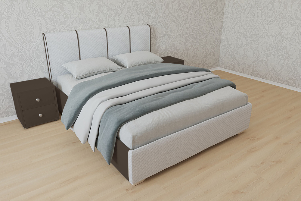 Двуспальная кровать Европа 140x200 с подъемным механизмом и с коробом для белья велюр коричневый ножки #1